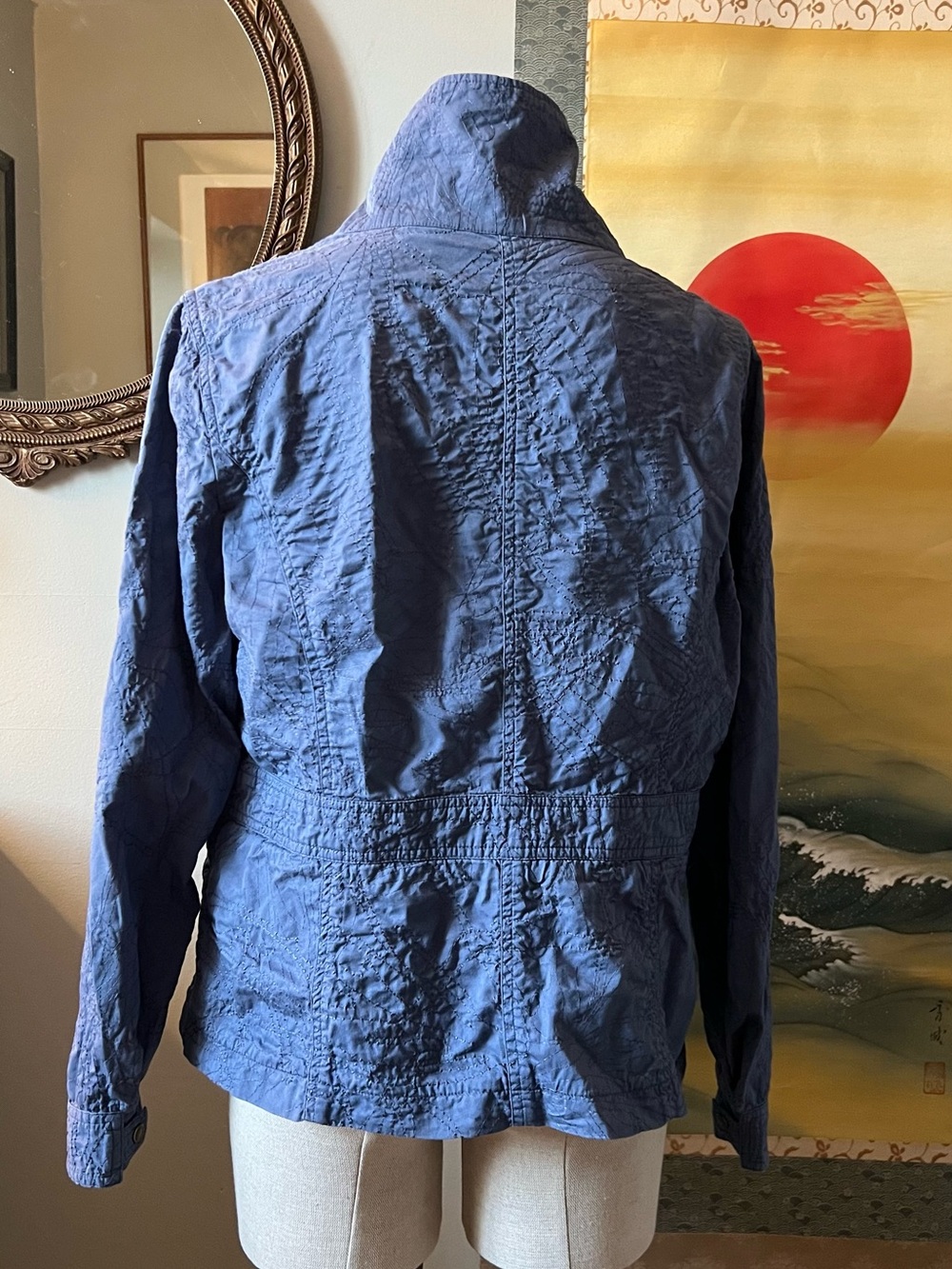 Retro Chic Slate Blue Utility Zip Jacket with Stand Collar - Picture 4 of 5